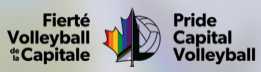 Pride Capital Volleyball (in English and French) with maple leaf and volleyball in the centre